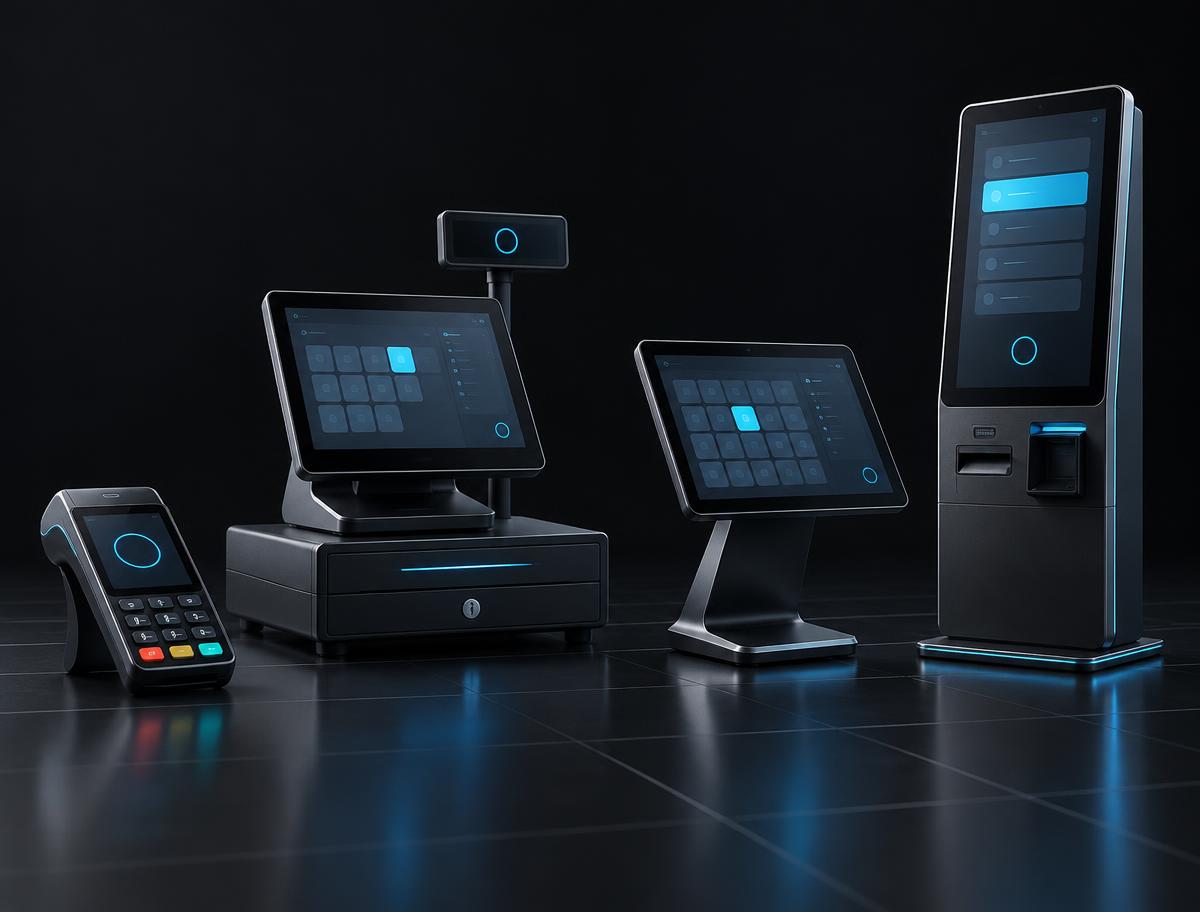 Payment terminal, register, stand and self-service kiosk lineup
